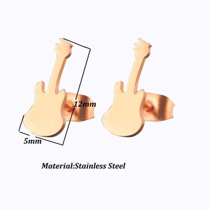 Minimalist guitar-shaped stainless steel stud earrings in polished 18K rose gold finish