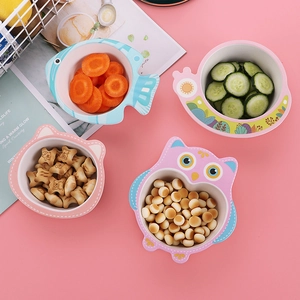 Eco-friendly bamboo fiber kids bowls in cute fish, snail, cat and owl cartoon shapes