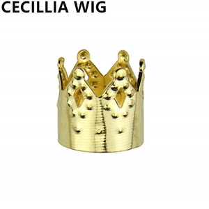Detailed view of a golden hollow crown bead for hair braids and wig styling accessories