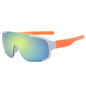 White and orange sports cycling sunglasses with large colorful mirrored lenses