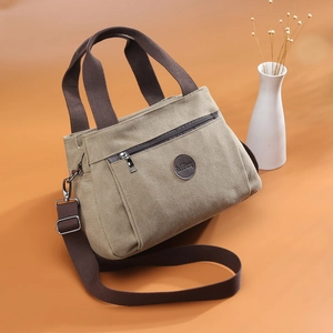 Vintage Canvas Crossbody Bag Large Capacity Multi Pocket Shoulder Handbag For Women Casual Travel Commuting Tote