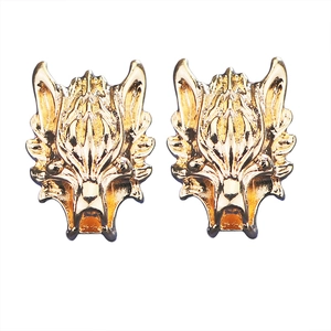 Gothic gold wolf head brooch with long metal fringe chain tassel for unisex suit