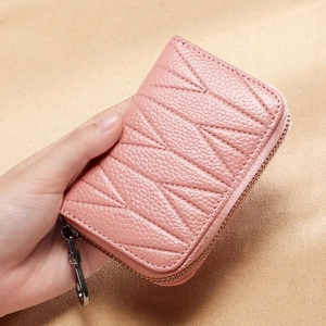 Porta Carte In Vera Pelle Blocco RFID Donna Cerniera Fisarmonica Custodia Per Carte Portafoglio Trapuntato