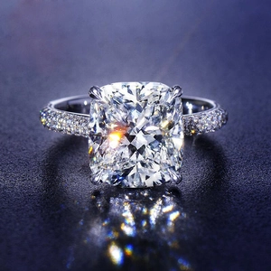 Cushion Cut Cubic Zirconia Ring Copper Platinum Plated Bull Head Setting Pave Engagement Wedding Jewelry For Women