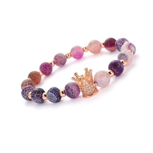 Bracciale a corona con zirconi micropave e perle colorate in pietra con effetto venato