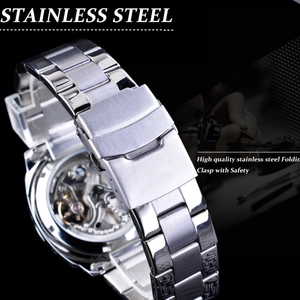 Forsining automatic mechanical watch with skeleton dial and stainless steel safety clasp
