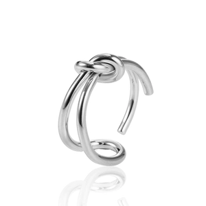 Anello regolabile minimalista con nodo in argento in acciaio inossidabile con doppia linea