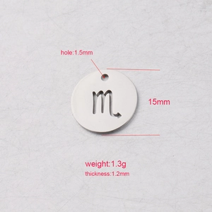 15mm silver mirror stainless steel Scorpio zodiac charm with dimensions for DIY jewelry