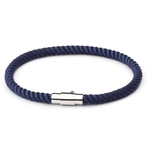 Blue braided rope bracelet featuring a polished silver magnetic buckle for couples