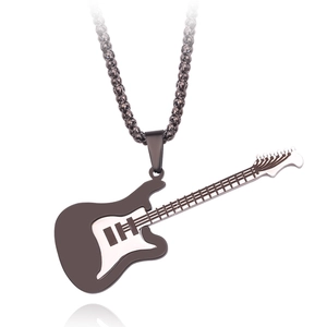 Cool black and white electric guitar pendant necklace with metallic chain for musicians