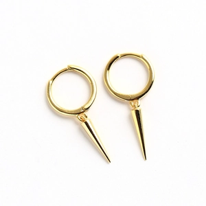 S925 sterling silver huggie earrings with gold-plated cone spike charms for women