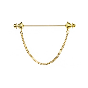 Minimalist gold metal shirt collar pin brooch with hanging chain and conical charms