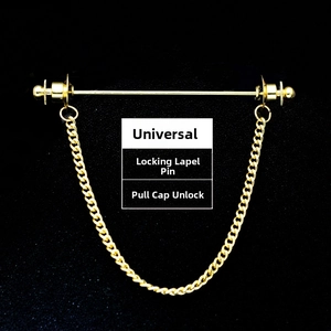 Macro shot of gold locking collar pin with elegant chain detail and pull cap mechanism