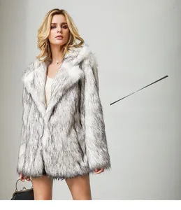 Close-up of fluffy faux fur texture and large lapel collar on white black coat
