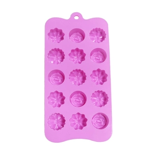 Top view of 15-cavity rose and floral silicone mold for chocolate and baking DIY