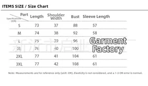 Detailed size chart for women's tiger print hooded coat with length and bust measurements
