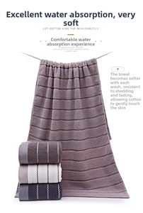 Close-up of thick cotton towels with water wave pattern in purple, brown, and grey