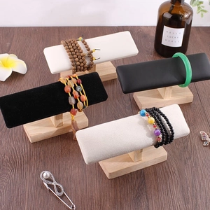 Wooden T-bar jewelry display stands with leather and velvet finishes for watches