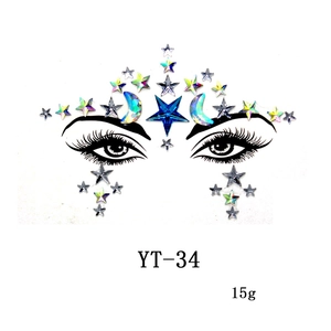 Detailed holographic star and crescent moon facial jewel stickers for festivals