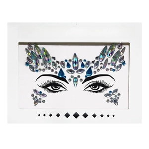 Macro shot of colorful face crystal sticker set with sparkling rhinestones and gems