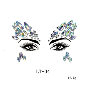 Macro shot of LT-04 colorful resin face jewels with crystal laser effect for makeup