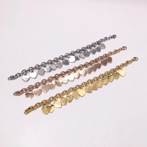 Three-color titanium steel chain bracelets with multiple heart-shaped pendants in a row