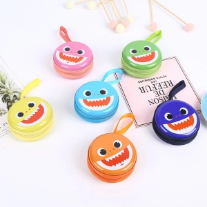Colorful round shark pattern coin purses with zippers and convenient hand straps