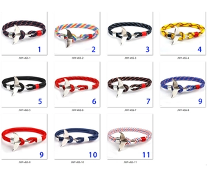 Detailed catalog showing braided rope bracelets with whale tail clasps in 11 colors
