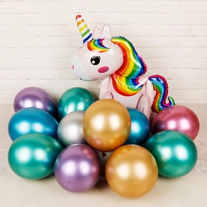 Colorful unicorn foil balloon set with shiny metallic latex balloons for party decor