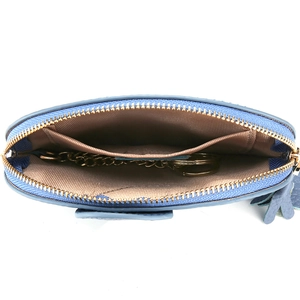 Blue litchi grain leather elephant coin purse with gold zipper and internal key chain