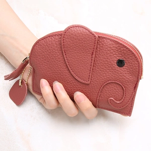 Creative red elephant leather coin purse with lychee texture and gold zipper detail