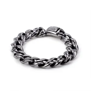 Men 316L Stainless Steel Cuban Link Bracelet Heavy Metal Punk Rock Industrial Retro Thick Curb Chain For Men