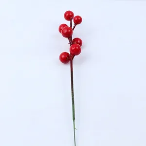 Artificial red holly berry stems with seven berries for Christmas tree decoration