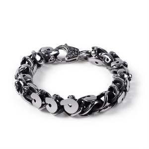Bracelet tête de mort punk en acier inoxydable avec maillons épais et fermoir mousqueton
