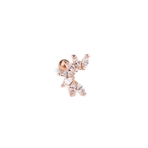 Rose gold stainless steel screw stud earring with marquise zircon leaf design