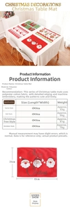 Size chart for embroidered Christmas placemats featuring Santa, bells, and tree designs