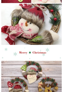 Three-piece Christmas rattan wreath set with Santa, Snowman and Reindeer plush dolls