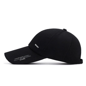 Black cotton baseball cap with long visor and Sport embroidery for outdoor sun protection