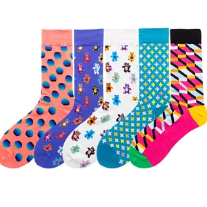 Cotton Crew Socks Colorful Patterned Cartoon Bear Geometric Polka Dot British Style Streetwear Casual Gift For Men Women