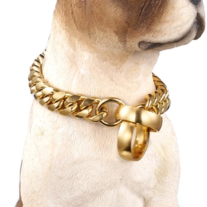 14mm Cuban link dog collar, stainless steel heavy duty pet chain with circle ring for large dogs