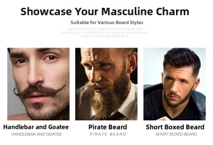 Visual guide showing three beard styles: Van Dyke, Pirate, and Short Boxed Beard styles