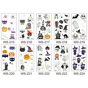 Set of 10 waterproof luminous Halloween cartoon tattoo stickers for kids with pumpkin ghosts