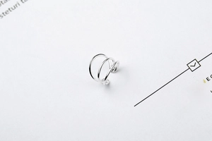Detailed view of S925 sterling silver triple-layered minimalist ear cuff on white card