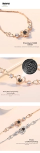 Detail of S925 silver heart bracelet showing nano projection stone and zircon setting