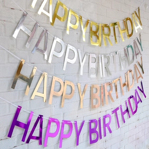 Hollow Happy Birthday banners in gold silver rose gold and purple for party decor