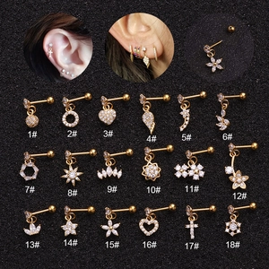 Cartilage Stud Earrings Cubic Zirconia Copper Inlaid Stainless Steel Screw Back Piercing Jewelry For Women Fashion Dainty