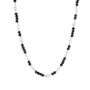 Handmade geometric black crystal beaded titanium steel necklace with silver chain link