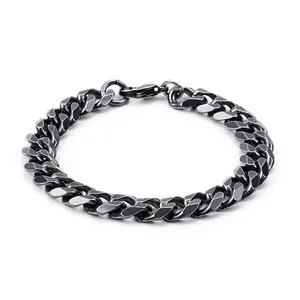 Men Curb Chain Bracelet Stainless Steel Cuban Link Heavy Industrial Punk Style Retro Jewelry With Lobster Clasp Gunmetal