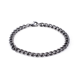 Retro antique silver stainless steel Cuban link bracelet for men in matte metal finish