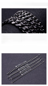 Detail view of black stainless steel curb chain bracelets in various width specifications